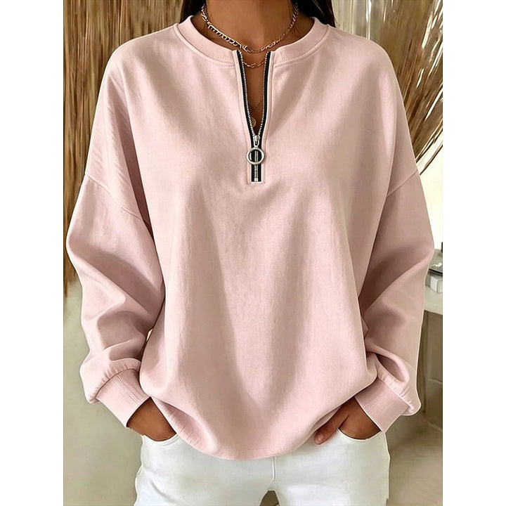 Felpa donna con mezza zip e collo alto rosa