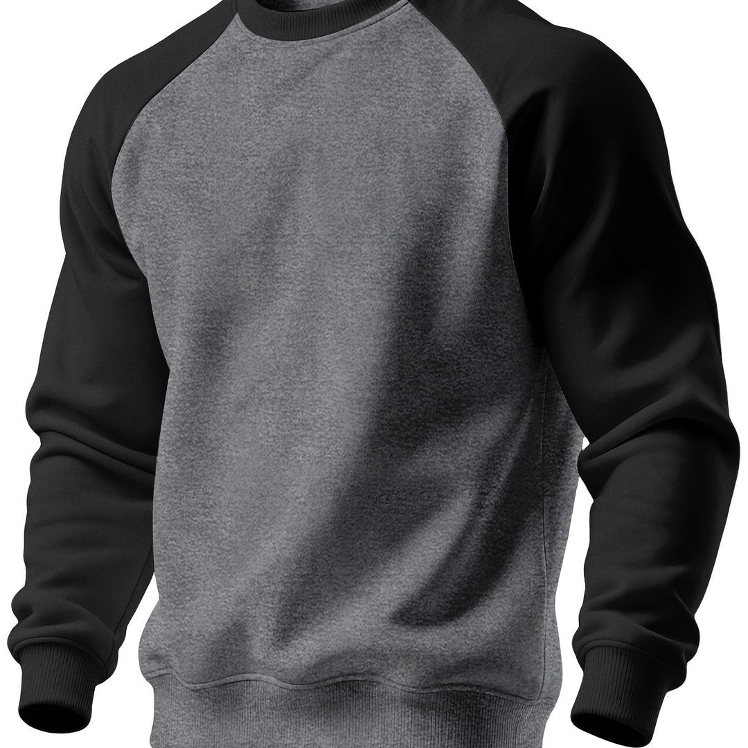 Felpa Uomo Girocollo con Maniche Raglan a Contrasto in grigio scuro e nero
