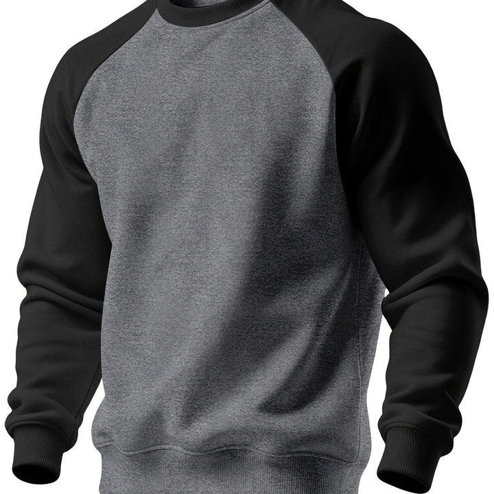 Felpa Uomo Girocollo con Maniche Raglan a Contrasto in grigio scuro e nero