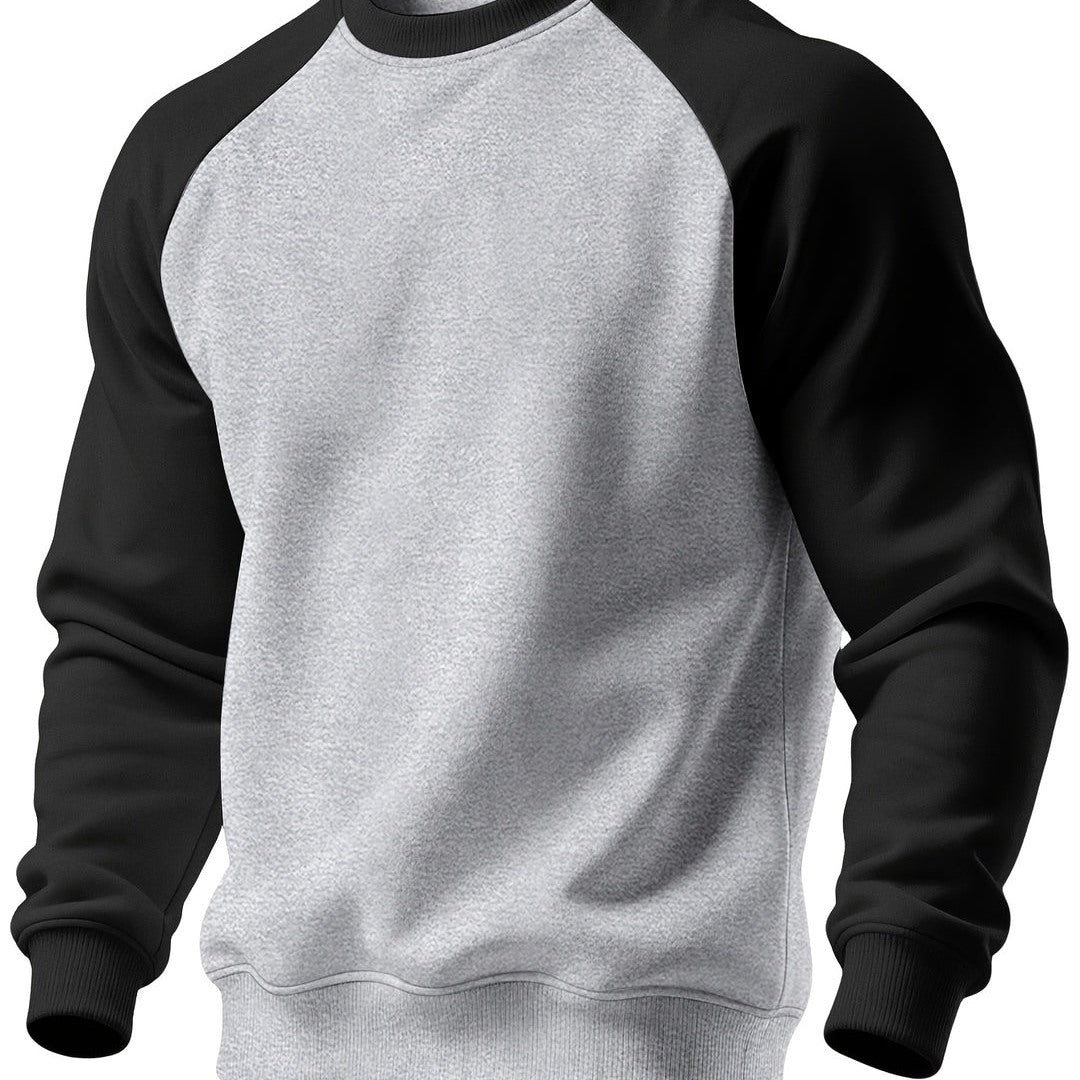 Felpa Uomo Girocollo con Maniche Raglan a Contrasto in grigio chiaro e nero, vista frontale