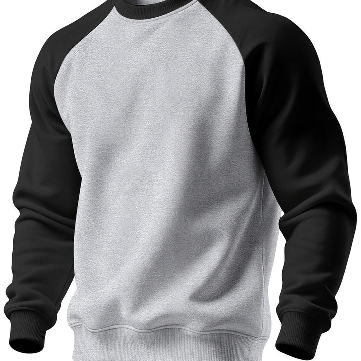 Felpa Uomo Girocollo con Maniche Raglan a Contrasto in grigio chiaro e nero, vista frontale
