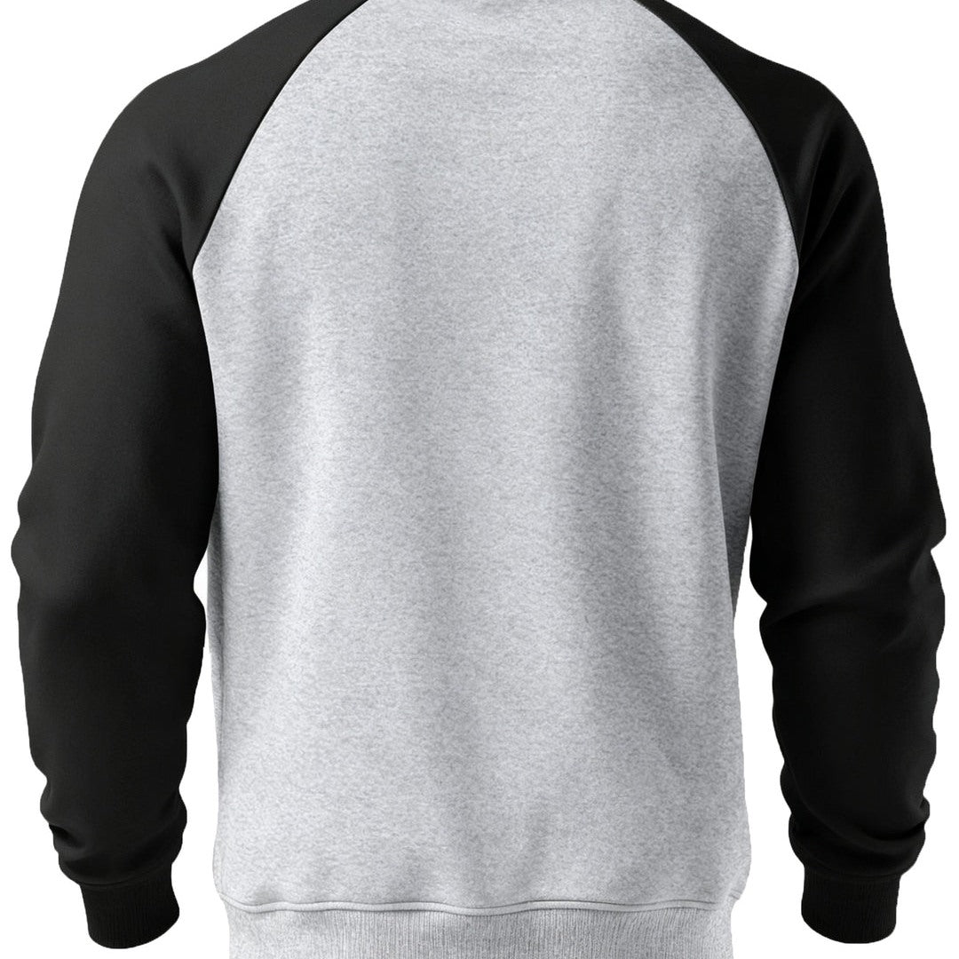 Felpa Uomo Girocollo con Maniche Raglan a Contrasto in grigio chiaro e nero, vista posteriore