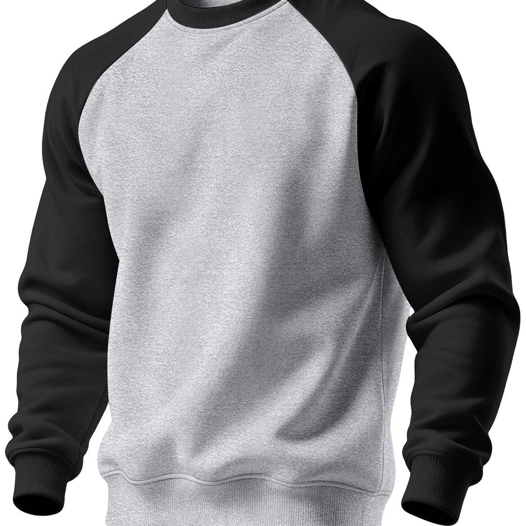Felpa Uomo Girocollo con Maniche Raglan a Contrasto in grigio chiaro e nero