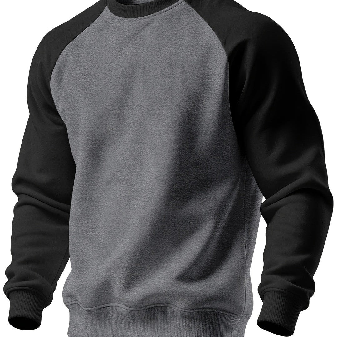 Felpa Uomo Girocollo con Maniche Raglan a Contrasto in grigio scuro e nero, vista frontale