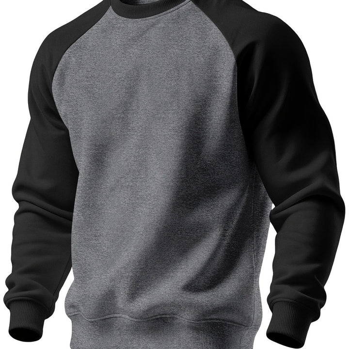 Felpa Uomo Girocollo con Maniche Raglan a Contrasto in grigio scuro e nero, vista frontale