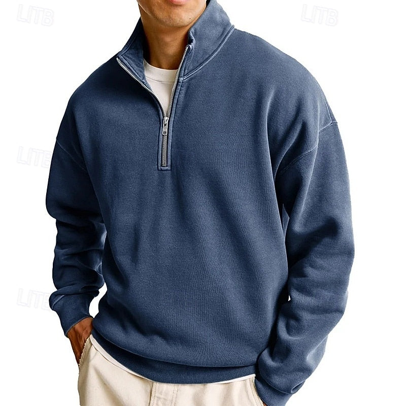 Felpa uomo con mezza zip blu navy
