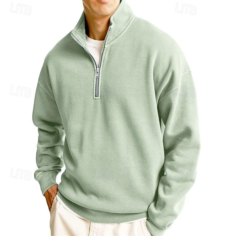 Felpa uomo con mezza zip verde chiaro