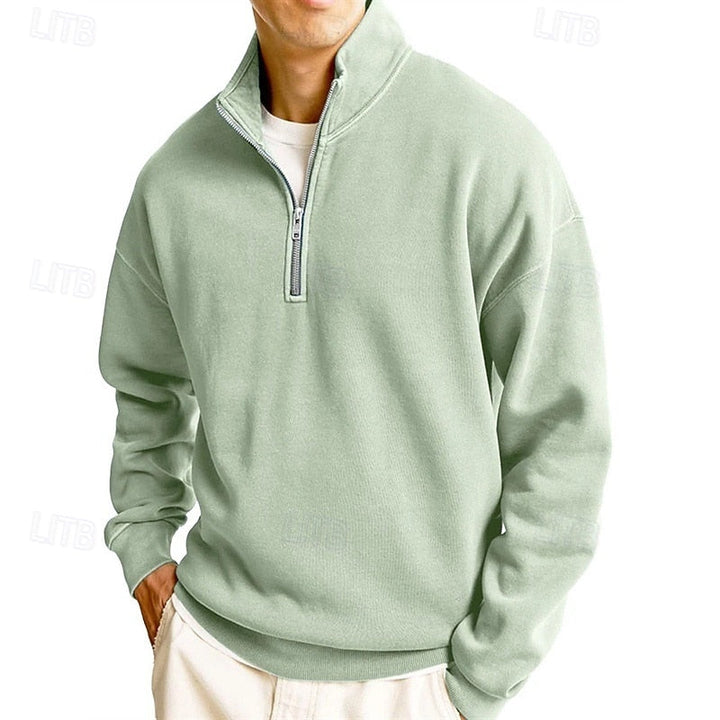 Felpa uomo con mezza zip verde chiaro