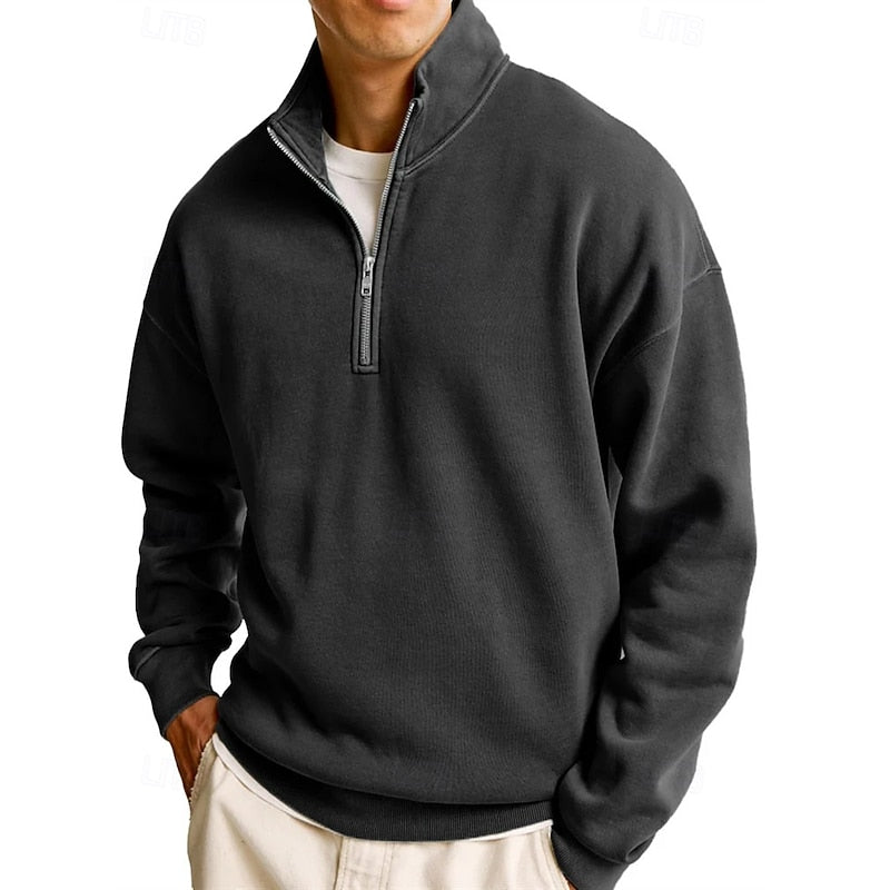 Felpa uomo con mezza zip nero