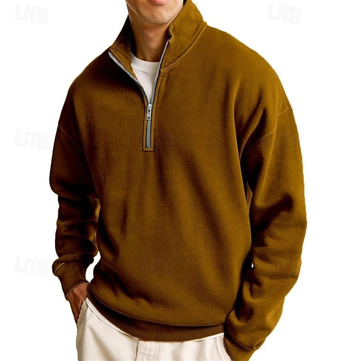 Felpa uomo con mezza zip marrone