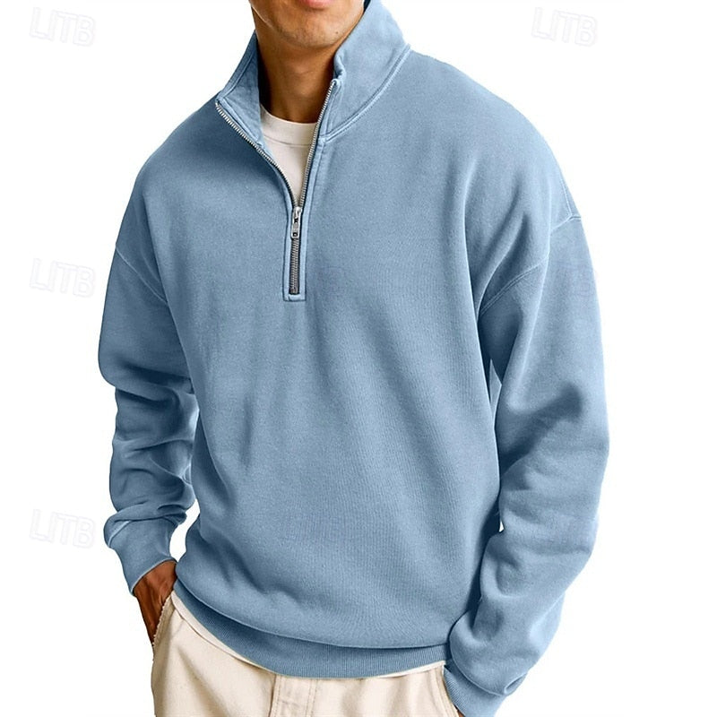 Felpa uomo con mezza zip blu