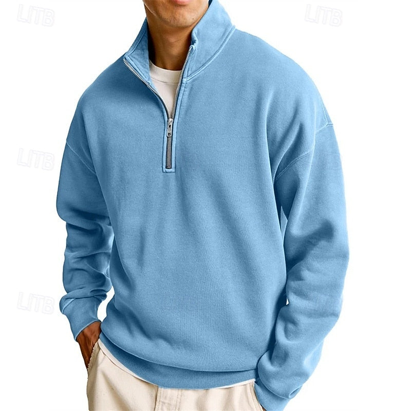 Felpa uomo con mezza zip azzurro