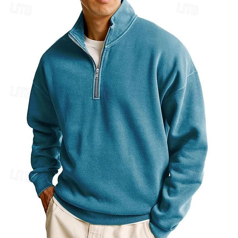 Felpa uomo con mezza zip blu denim