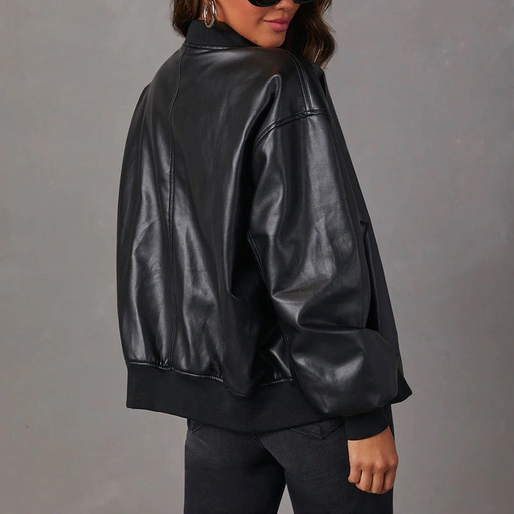Giacca bomber da donna effetto pelle – dettaglio 2