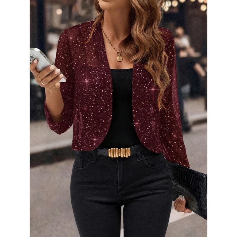 Giacca corta donna bordeaux con paillettes