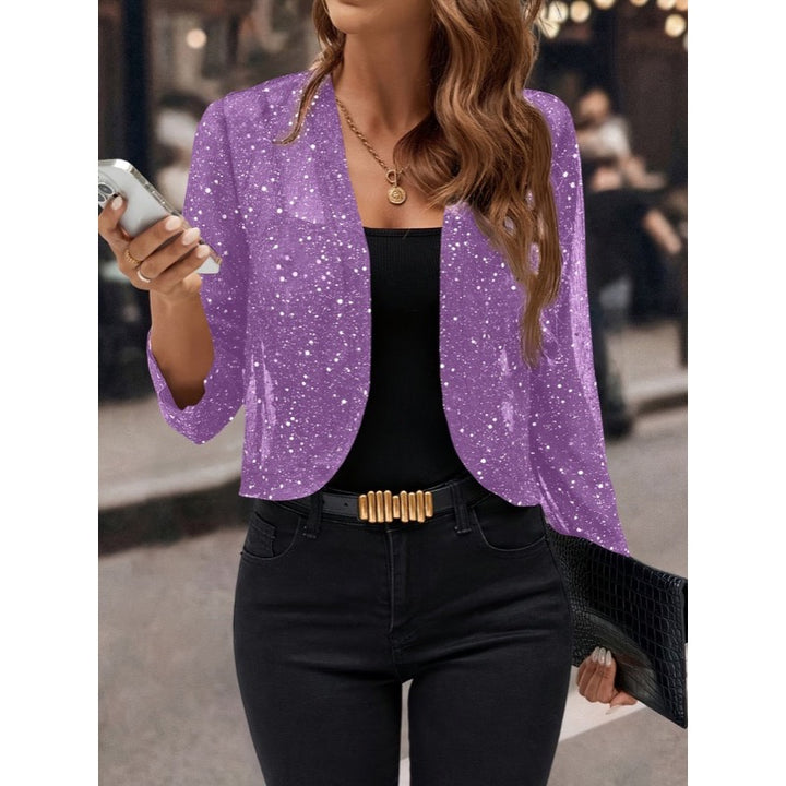 Giacca corta donna viola con paillettes e maniche lunghe