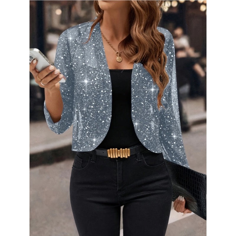 Giacca corta donna grigia con paillettes