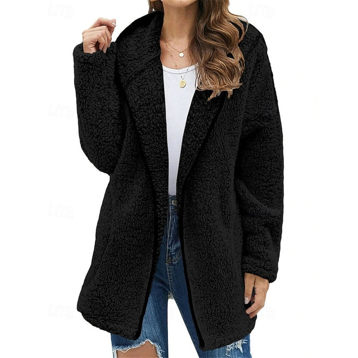 Giacca effetto teddy da donna con bordi a contrasto nera – vista frontale