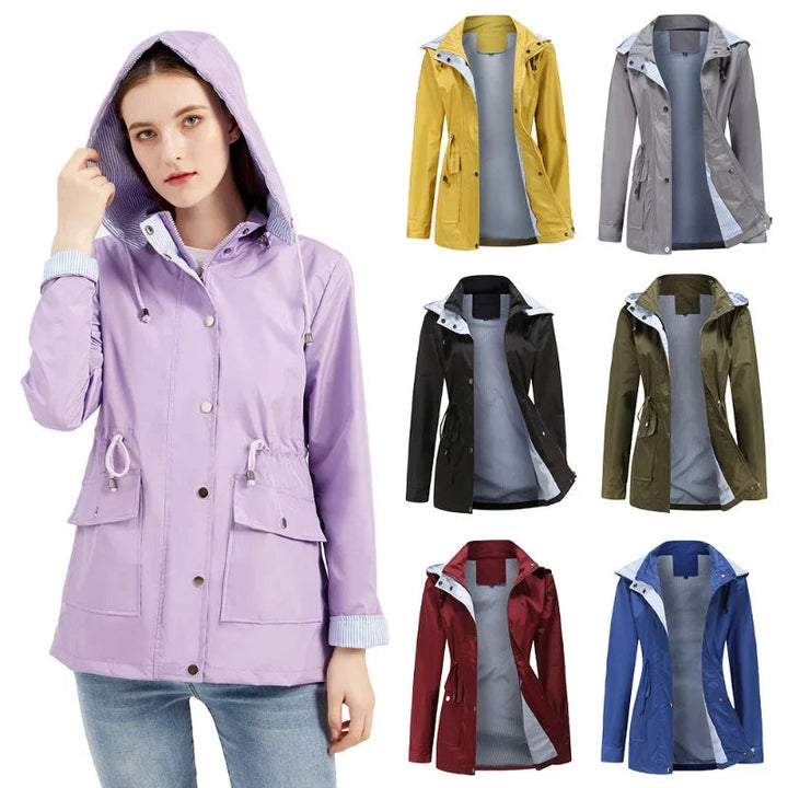 Giacca donna con cappuccio e coulisse in vita in diversi colori