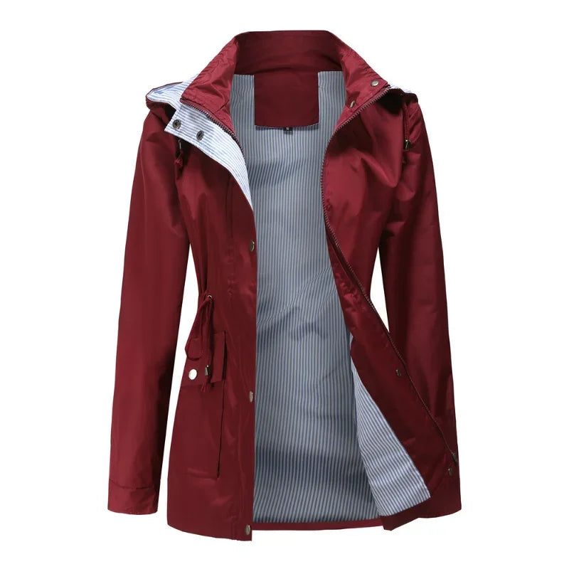 Giacca donna bordeaux con cappuccio e coulisse – vista aperta