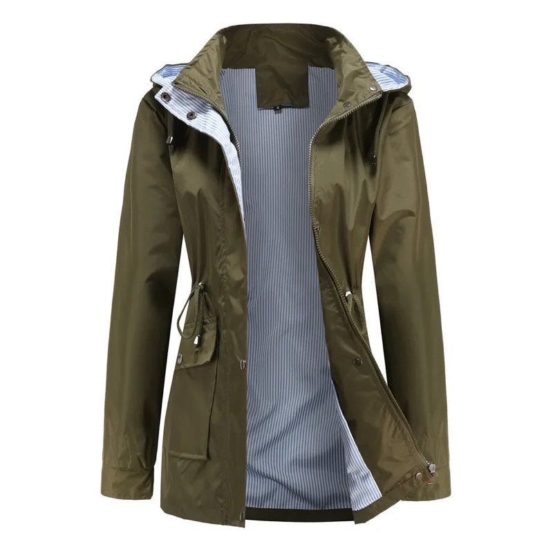 Giacca donna verde oliva con cappuccio e tasche