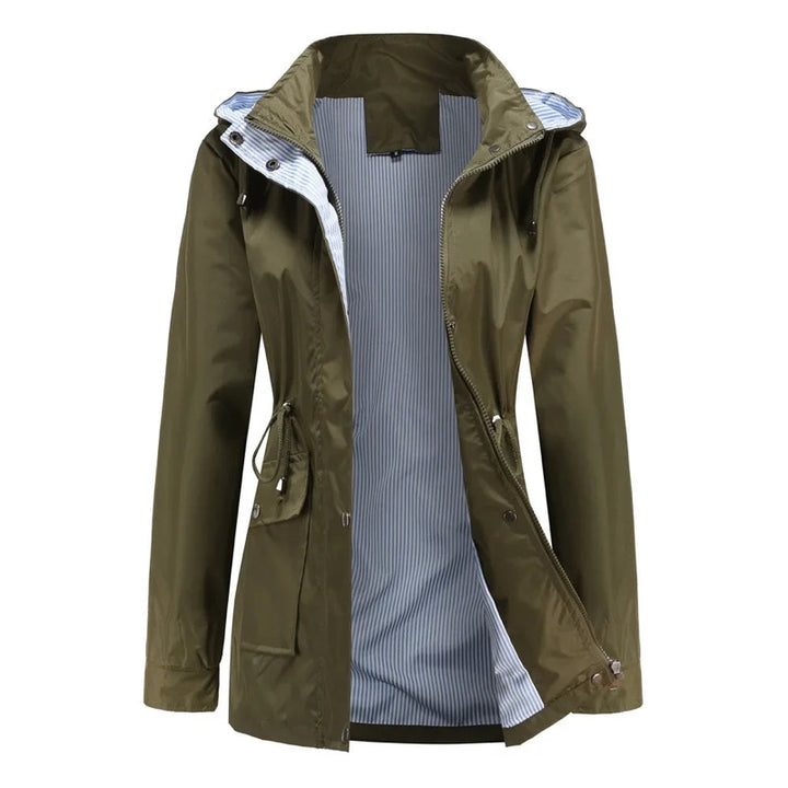 Giacca donna verde oliva con cappuccio e tasche