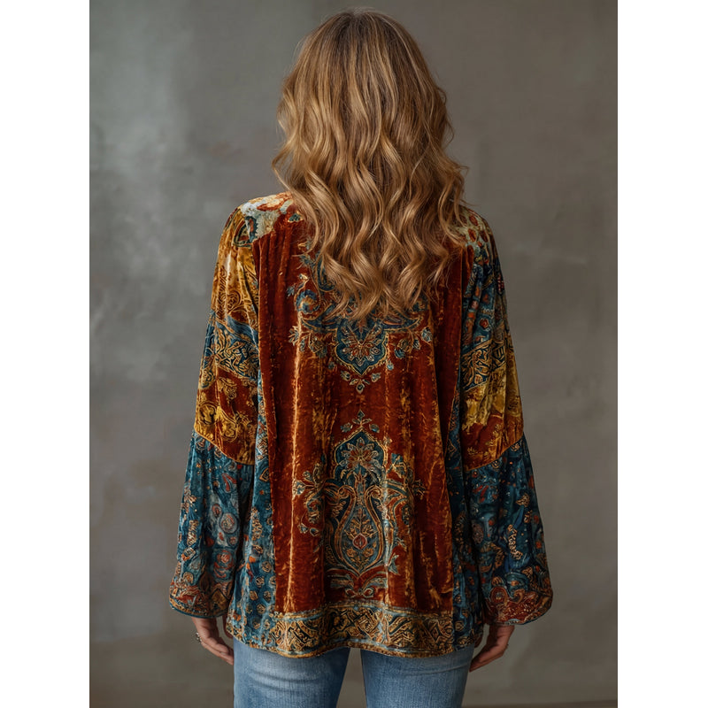 Giacca kimono da donna con motivi artistici bordeaux – vista posteriore