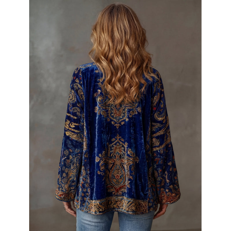 Giacca kimono da donna con motivi artistici blu notte – vista posteriore