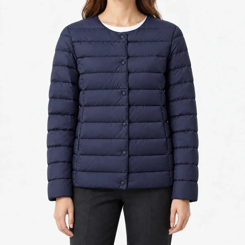 Giacca trapuntata da donna blu navy con bottoni – vista frontale