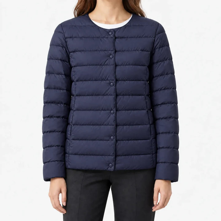 Giacca trapuntata da donna blu navy con bottoni – vista frontale