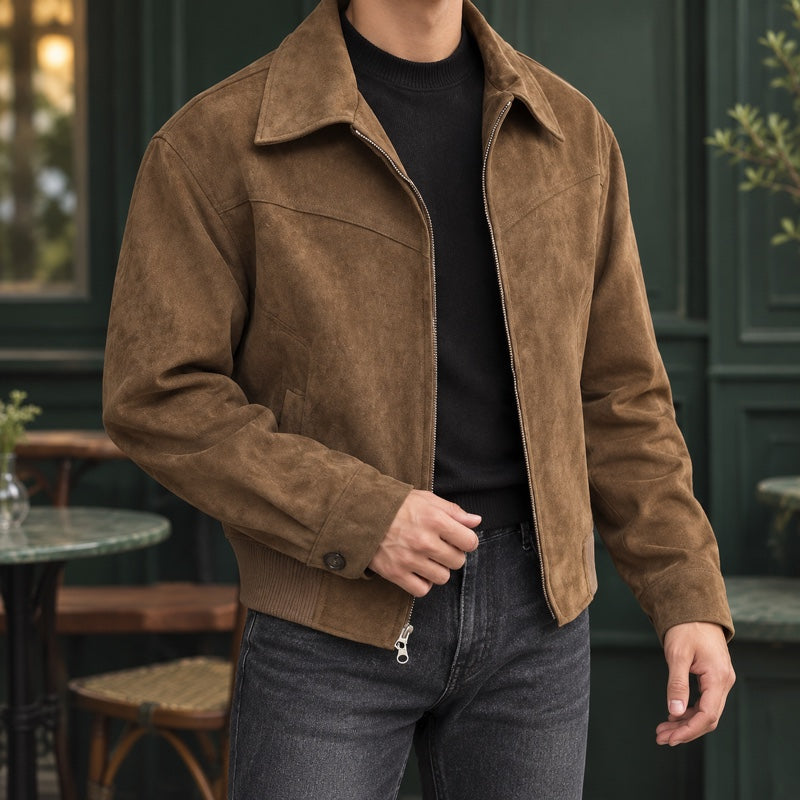 Herrenjacke in Velourslederoptik mit Kragen und Knöpfen für den Herbst