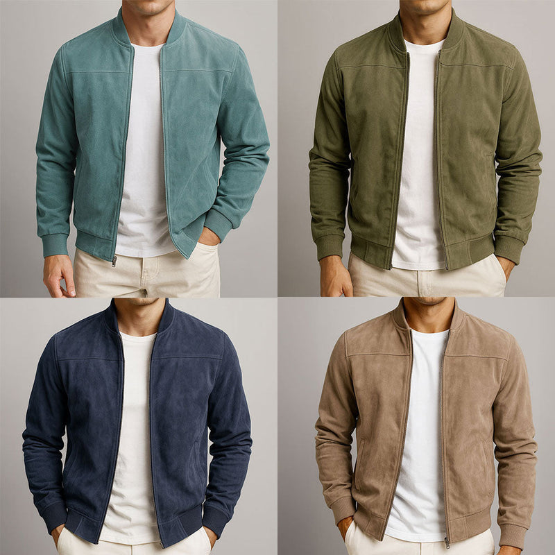 Giacca da uomo effetto scamosciato nei colori blu, verde, blu scuro e marrone