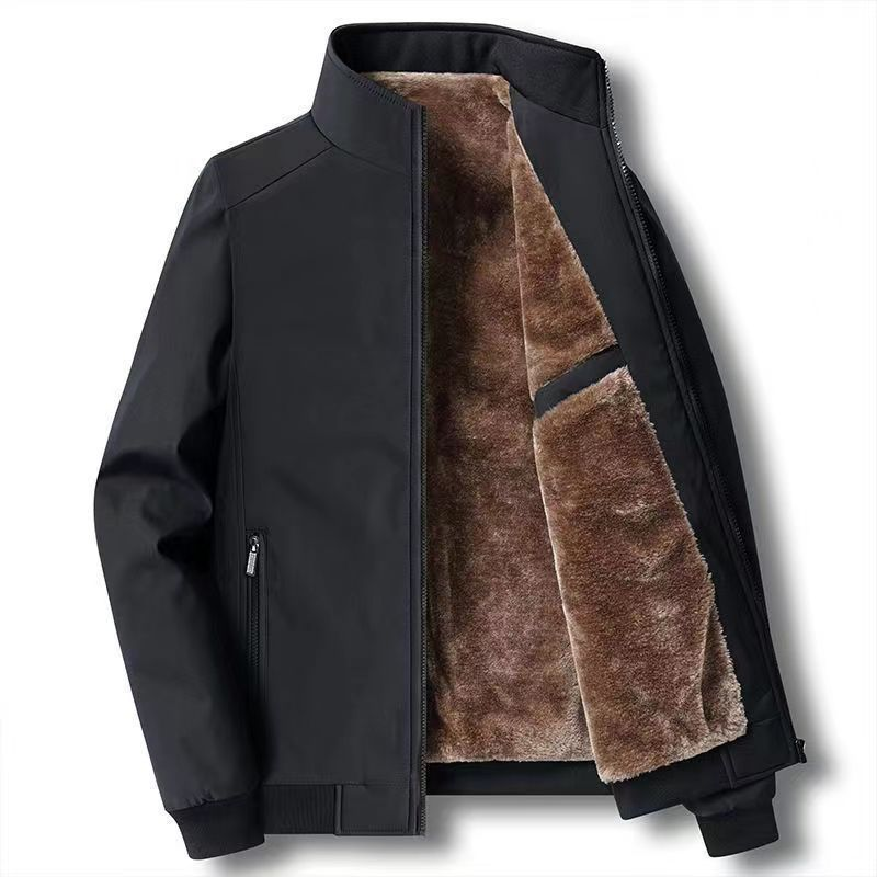 Giacca da uomo blu con fodera calda marrone