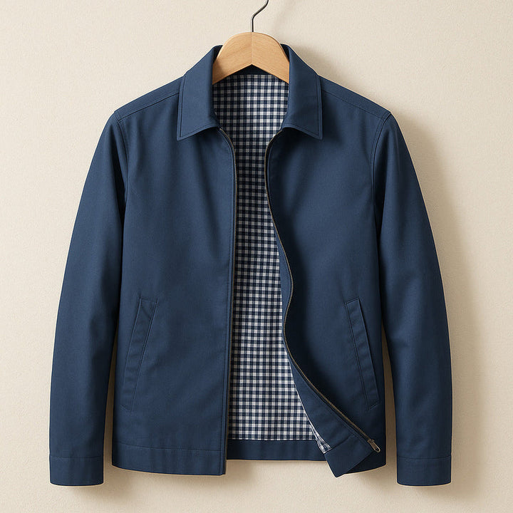Giacca leggera da uomo con fodera a quadri blu – vista frontale