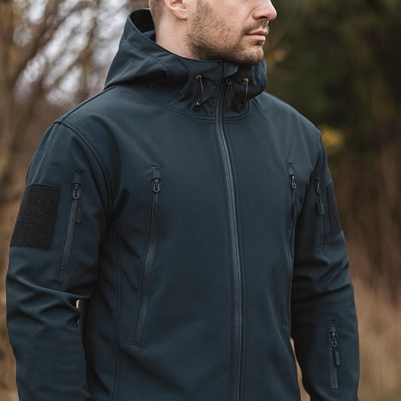 Giacca softshell da uomo con cappuccio grigio