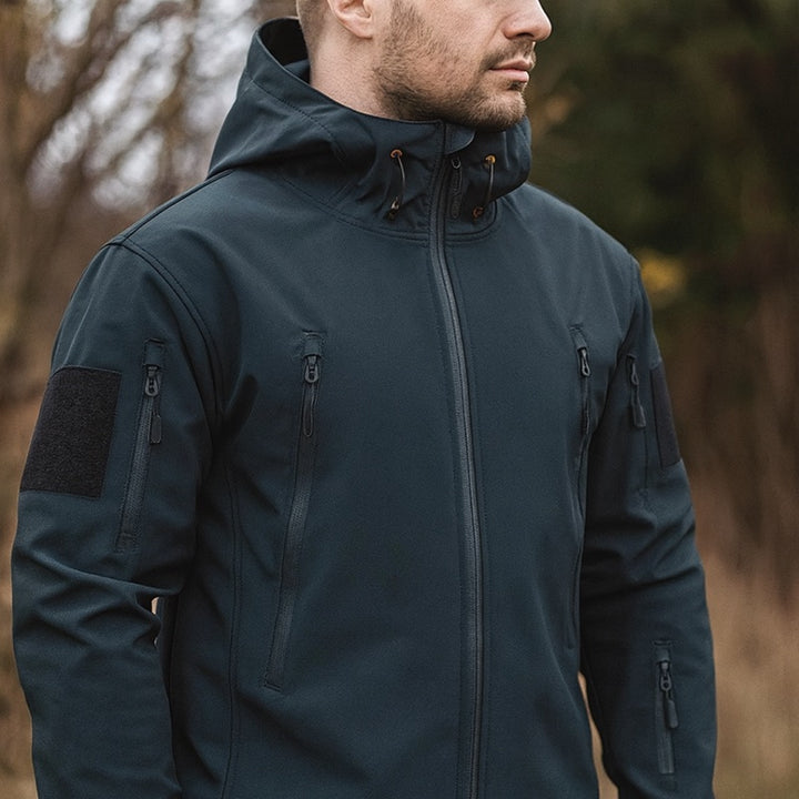 Giacca softshell da uomo con cappuccio grigio