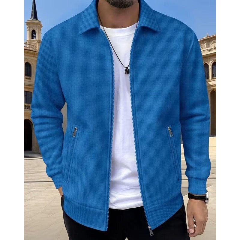 Giacca da uomo strutturata con zip e colletto blu
