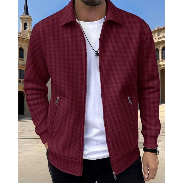 Giacca da uomo strutturata con zip e colletto bordeaux