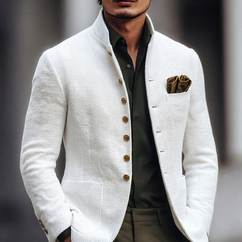 Herrenjacke mit Stehkragen und goldenen Knöpfen für elegante Anlässe