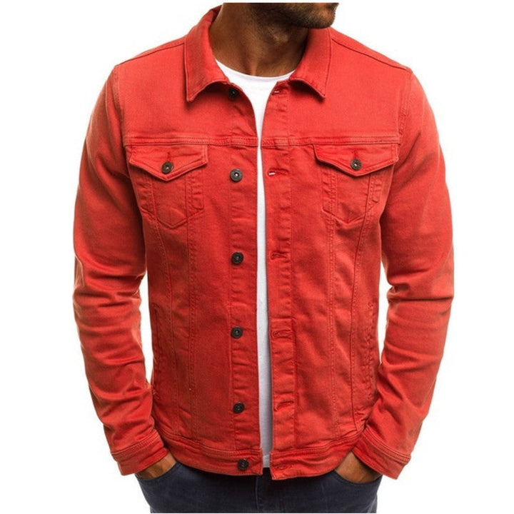 Giacca di jeans da uomo classica rossa – vista frontale