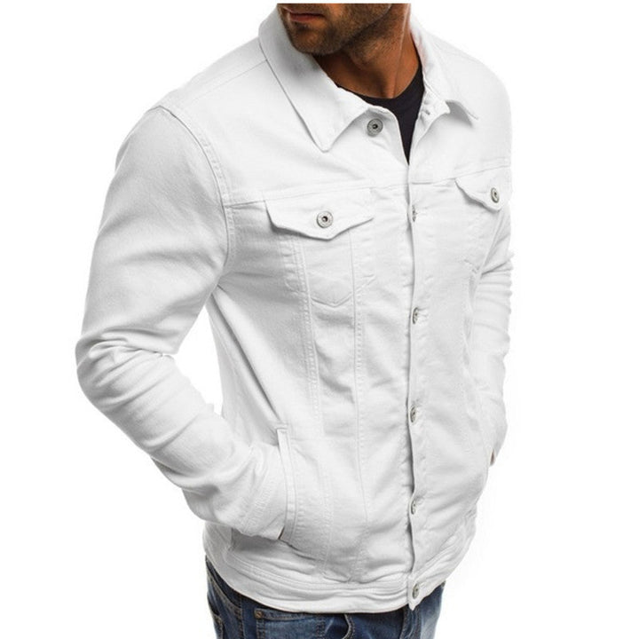 Giacca di jeans da uomo classica bianca – vista laterale