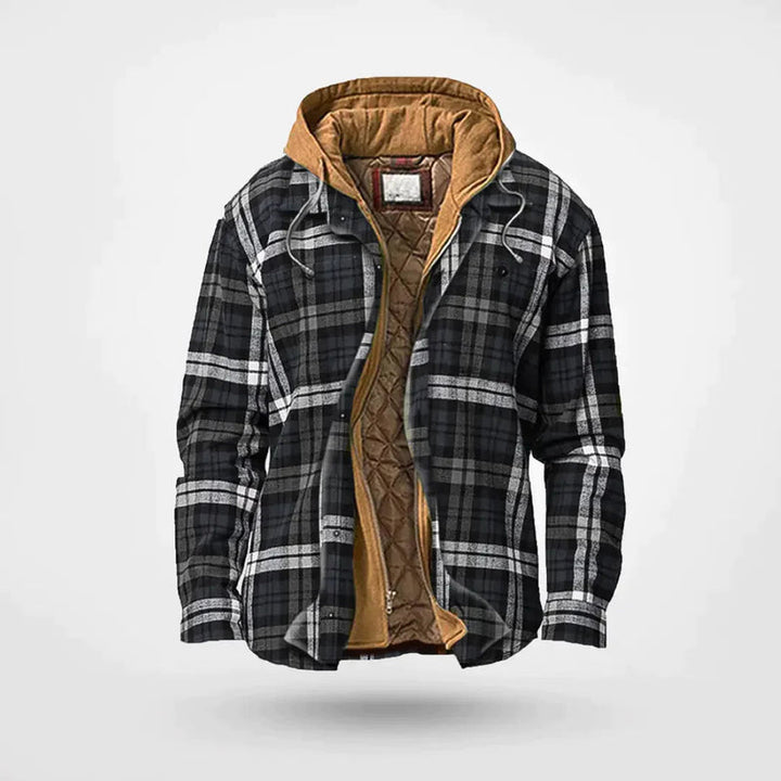 Giacca camicia a quadri da uomo in colore nero – foto principale