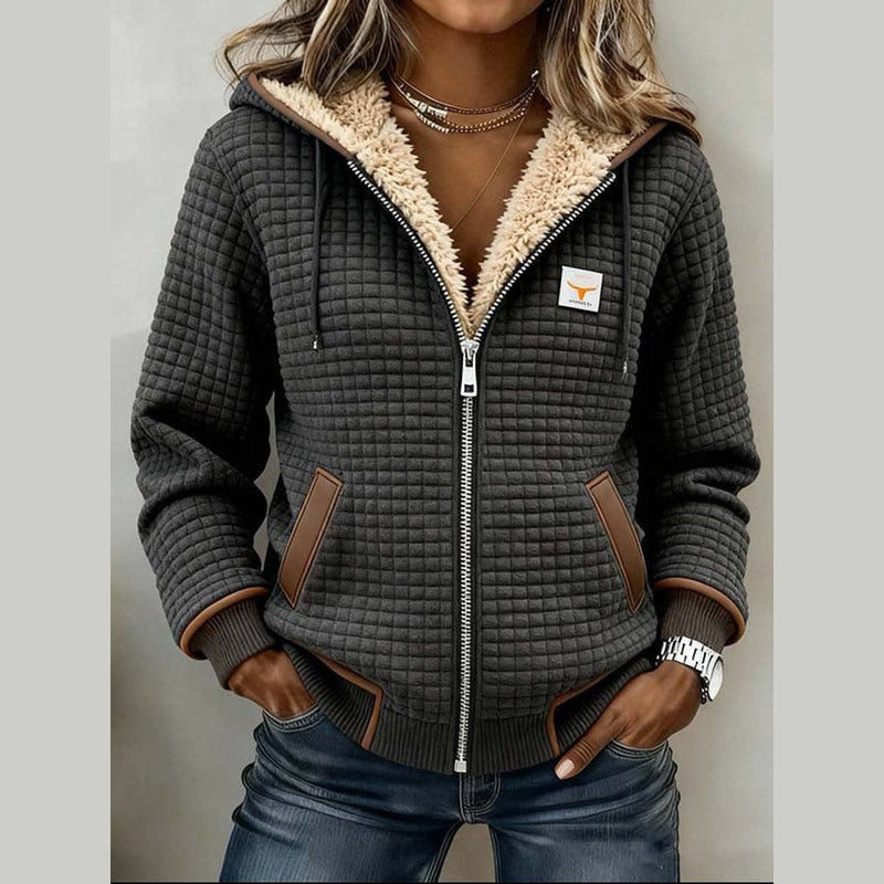 Gefütterte Damenjacke mit Kapuze und Reißverschluss für kalte Tage