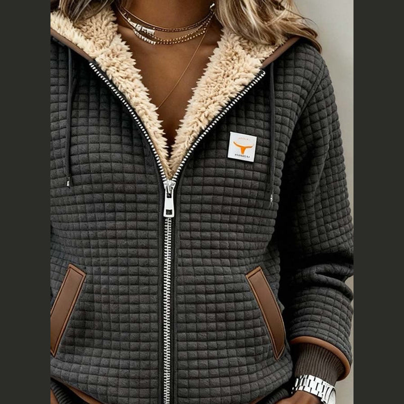 Grigio scuro giacca donna con cappuccio e zip foderata – vista 2