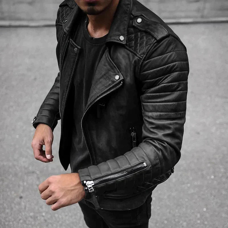 Herren-Bikerjacke mit Reißverschluss und Steppärmeln für kühle Abende