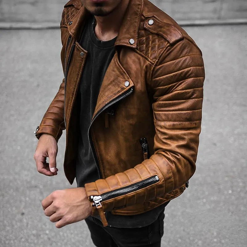 Marrone giacca uomo stile biker