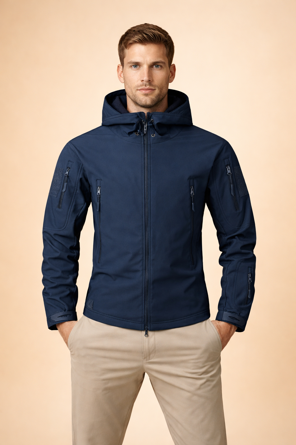 Giacca Uomo con Cappuccio e Tasche Frontali Multiple