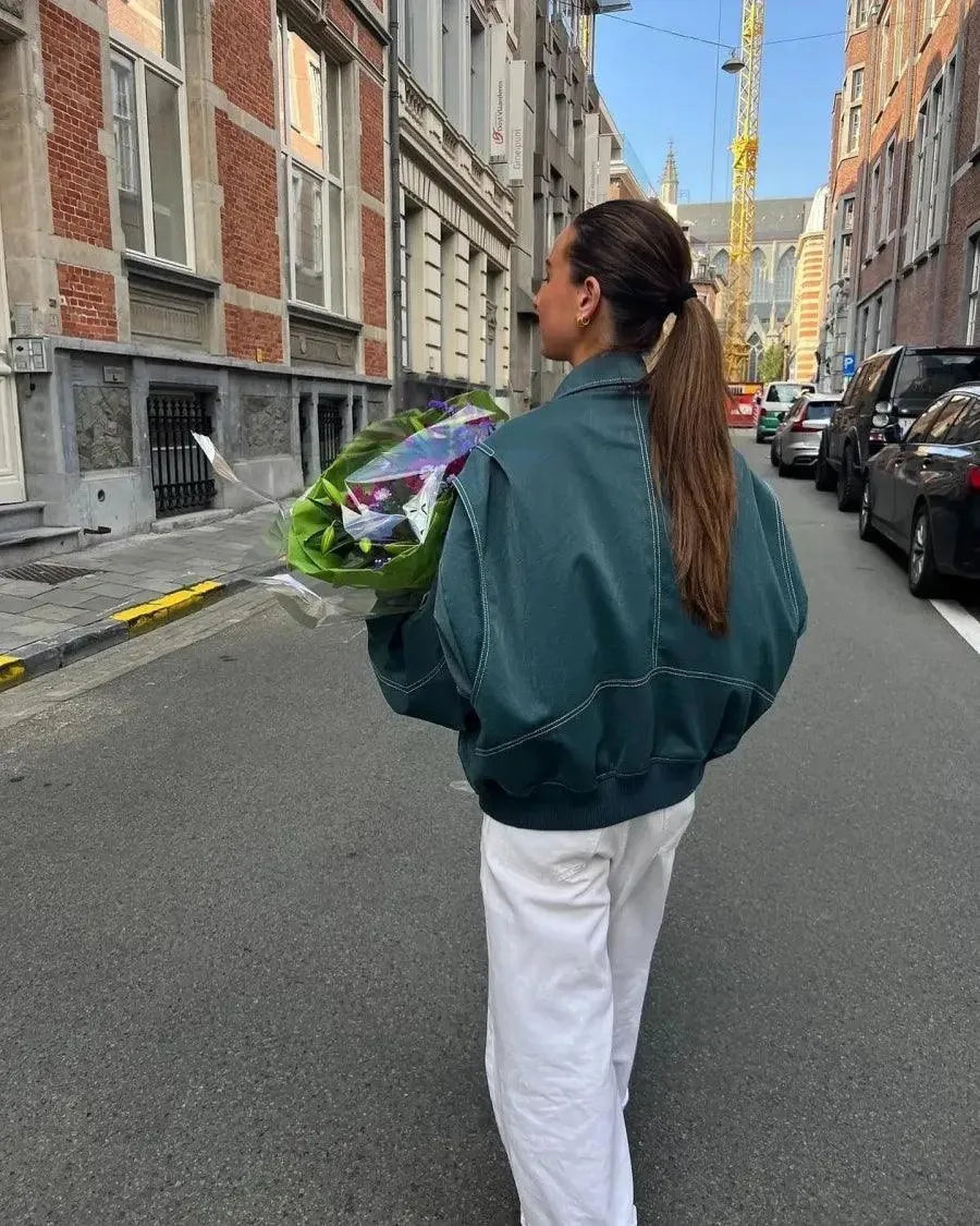 Giacca bomber da donna con zip per tempo libero e mezze stagioni