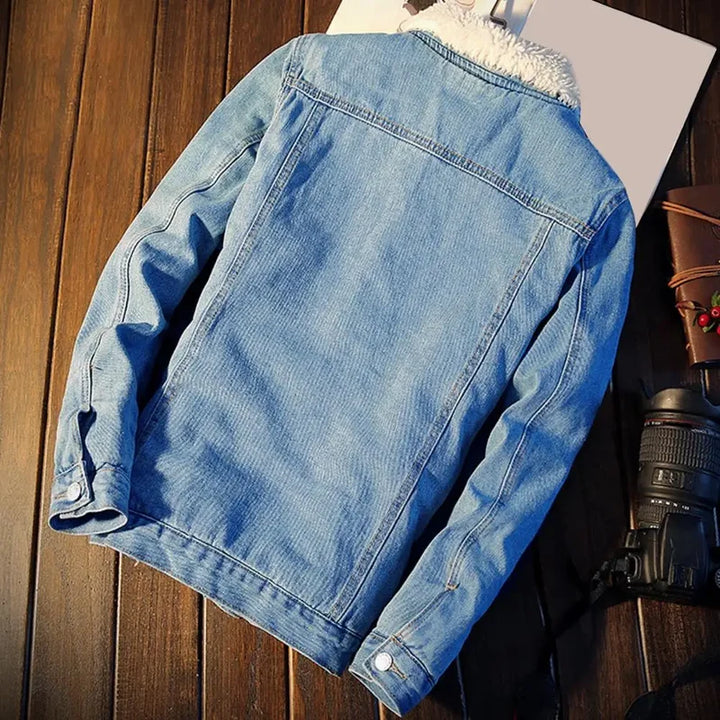 Giacca di jeans da uomo azzurra – vista posteriore