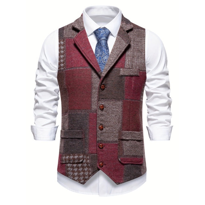 Gilet da uomo patchwork con revers rosso